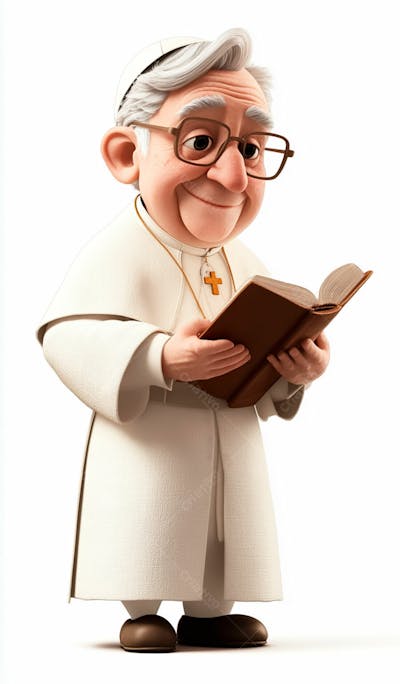 3D Pope With Gray Hair And Glasses Holding A Bible