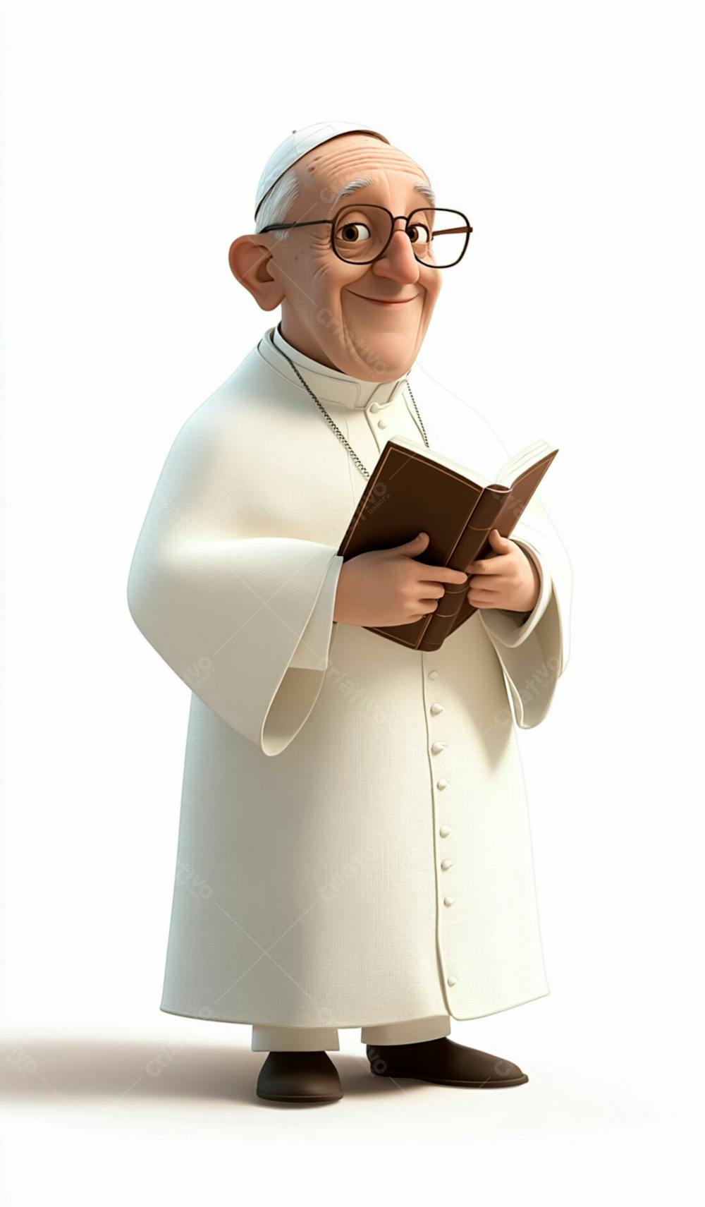 3D Pope With Gray Hair And Glasses Holding A Bible