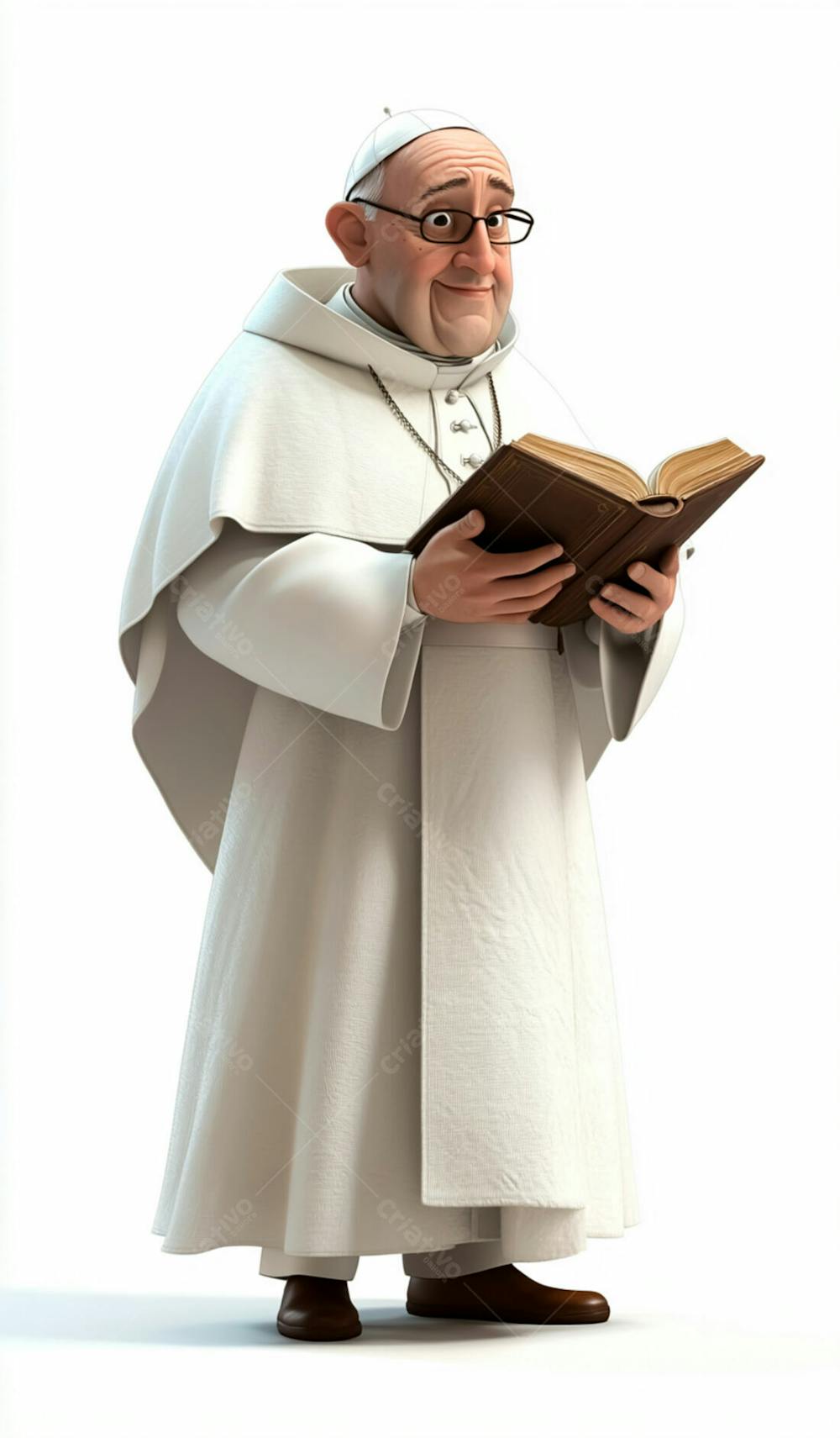 3D Pope With Gray Hair And Glasses Holding A Bible