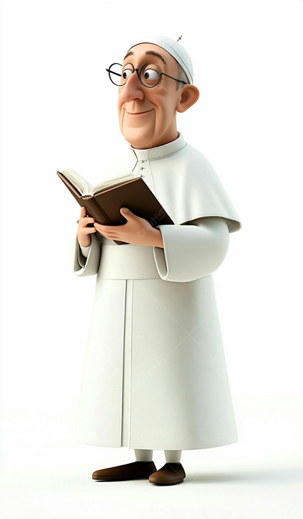 3D Pope With Gray Hair And Glasses Holding A Bible