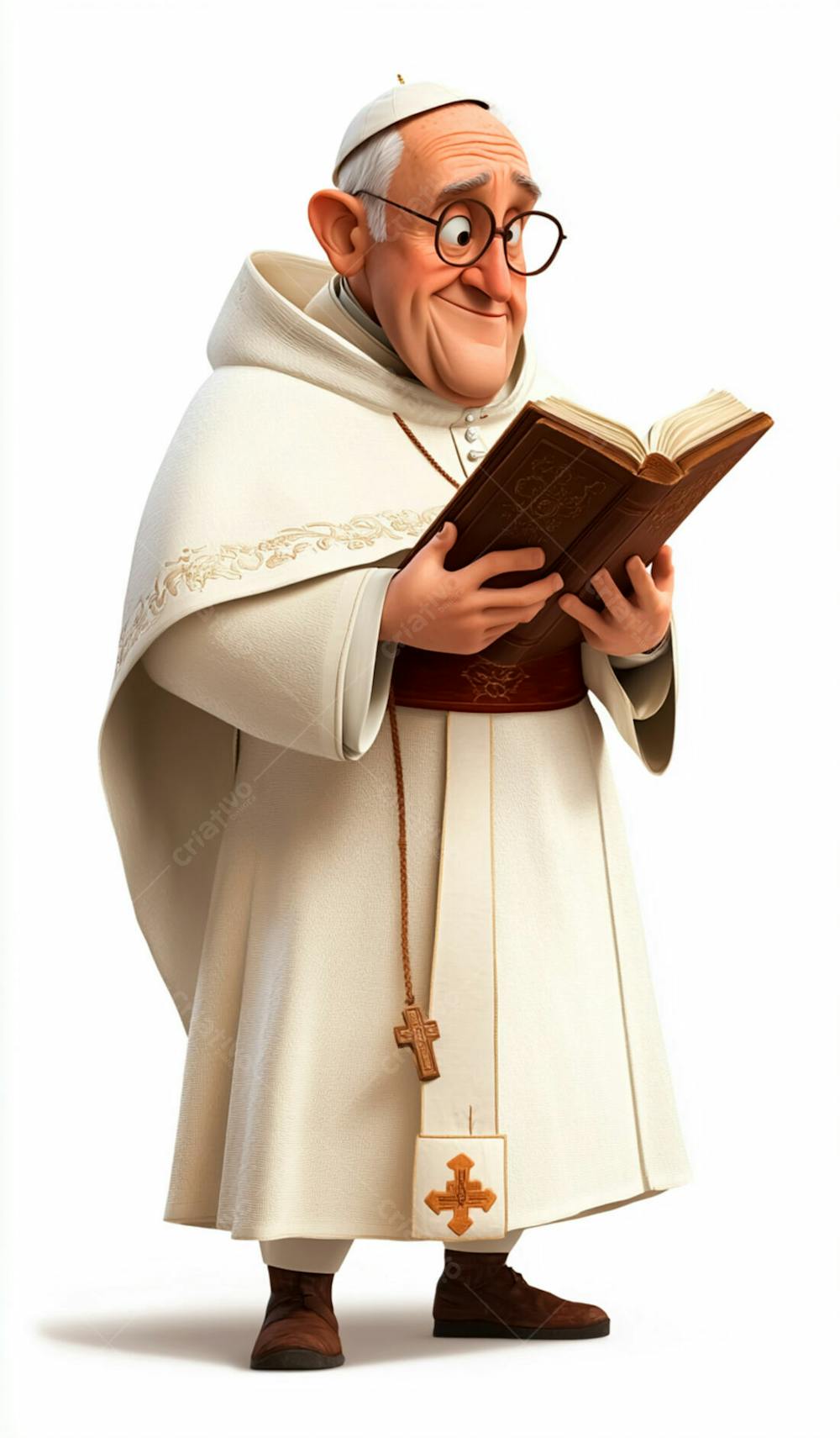 3D Pope With Gray Hair And Glasses Holding A Bible