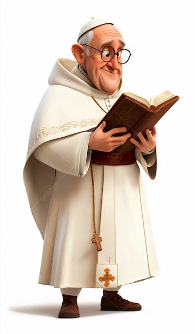 3D Pope With Gray Hair And Glasses Holding A Bible