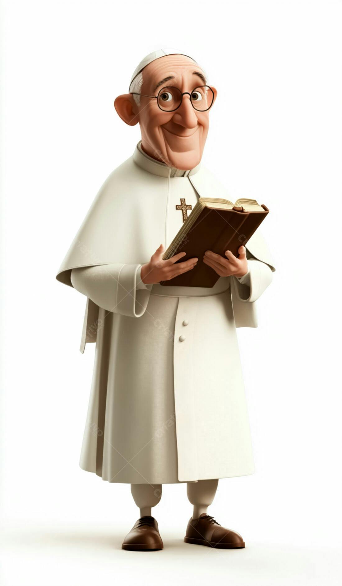 Papa Francisco Cartoon segurando livro