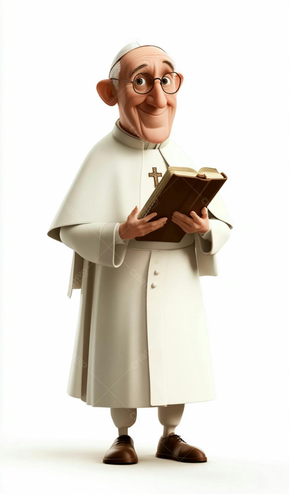 3D Pope With Gray Hair And Glasses Holding A Bible