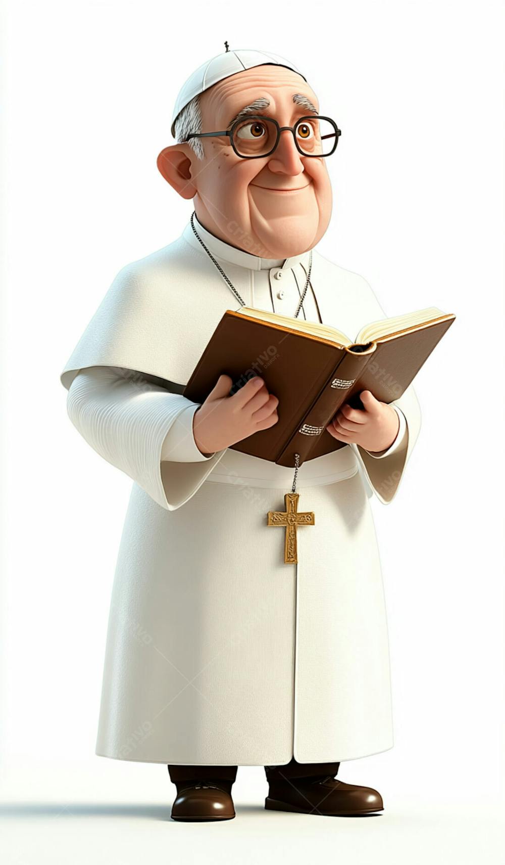 3D Pope With Gray Hair And Glasses Holding A Bible