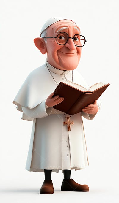 3D Pope With Gray Hair And Glasses Holding A Bible