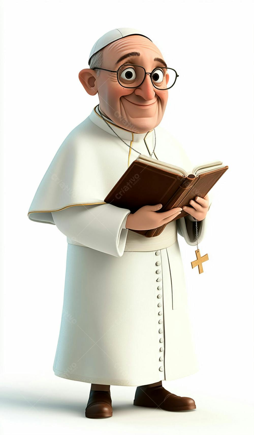 3D Pope With Gray Hair And Glasses Holding A Bible