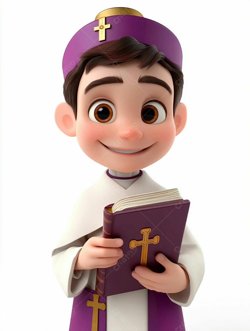 Jovem Padre Católico 3D Feliz Segurando Uma Bíblia