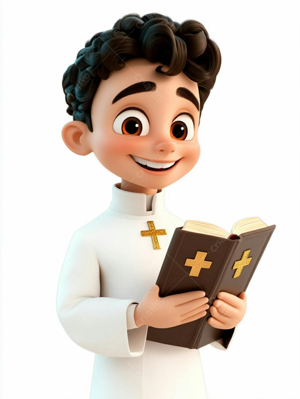 Jovem Padre Católico 3D Feliz Segurando Uma Bíblia