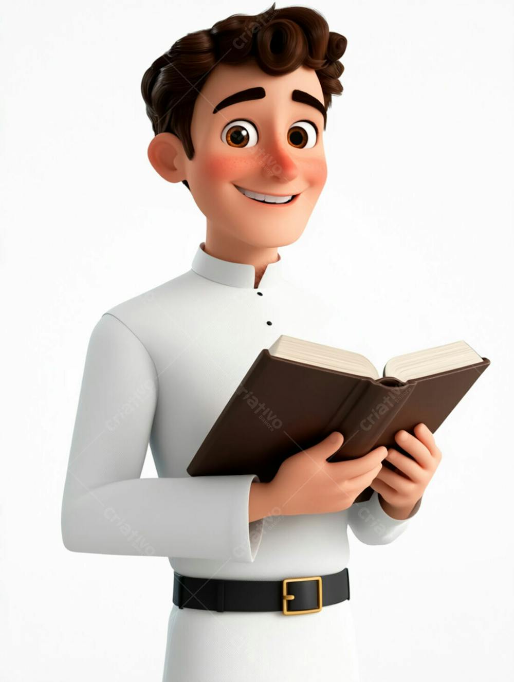 Jovem Padre Católico 3D Feliz Segurando Uma Bíblia