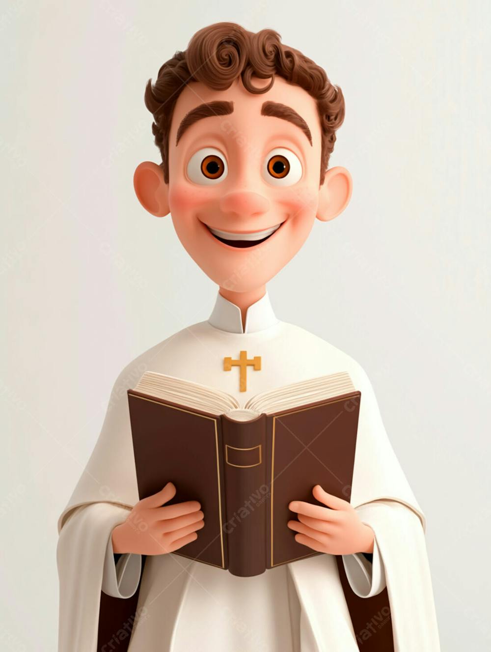 Jovem Padre Católico 3D Feliz Segurando Uma Bíblia