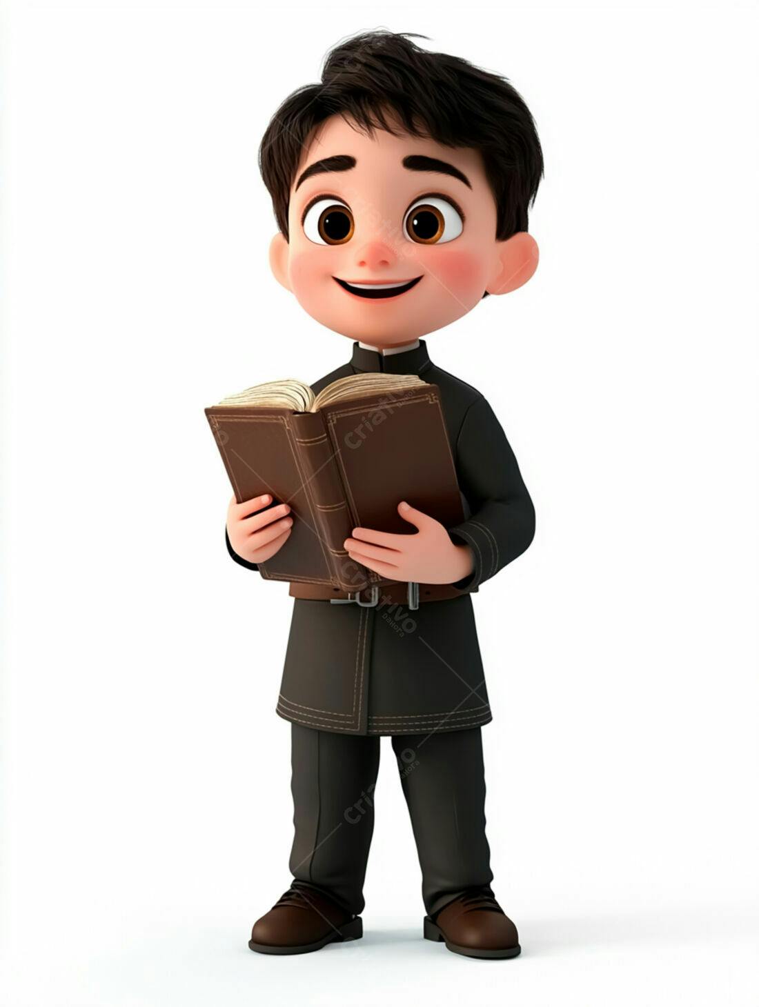 Menino lendo livro antigo roupa escura