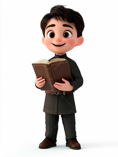 Jovem Padre Católico 3D Feliz Segurando Uma Bíblia
