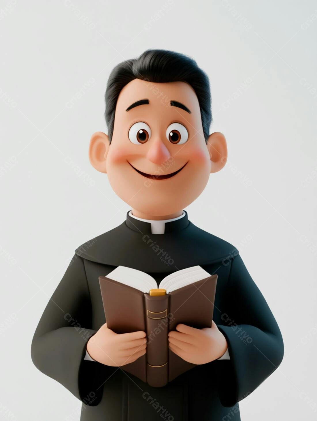 Padre sorridente segurando livro religioso