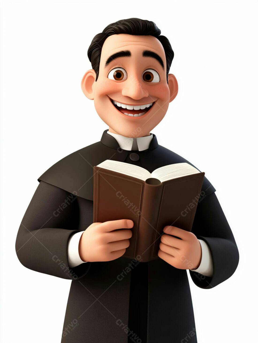 Padre alegre lendo livro religioso