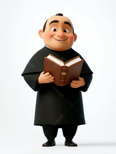 Jovem Padre Católico 3D Feliz Segurando Uma Bíblia