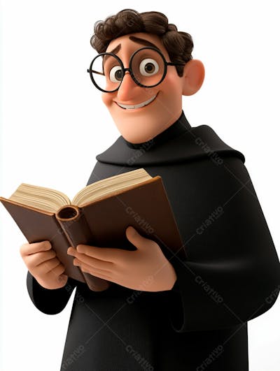 Jovem Padre Católico 3D Feliz Segurando Uma Bíblia