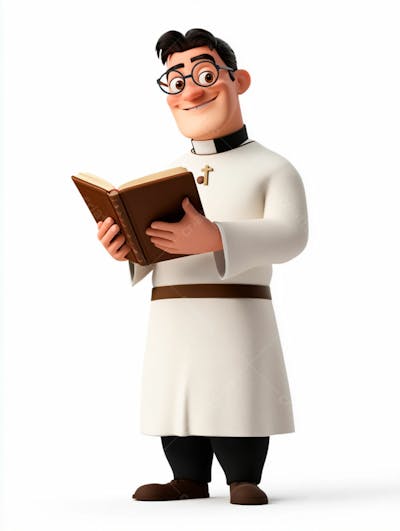 Jovem Padre Católico 3D Feliz Segurando Uma Bíblia