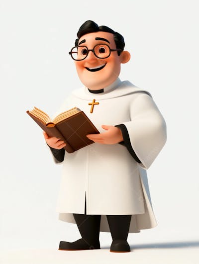 Jovem Padre Católico 3D Feliz Segurando Uma Bíblia