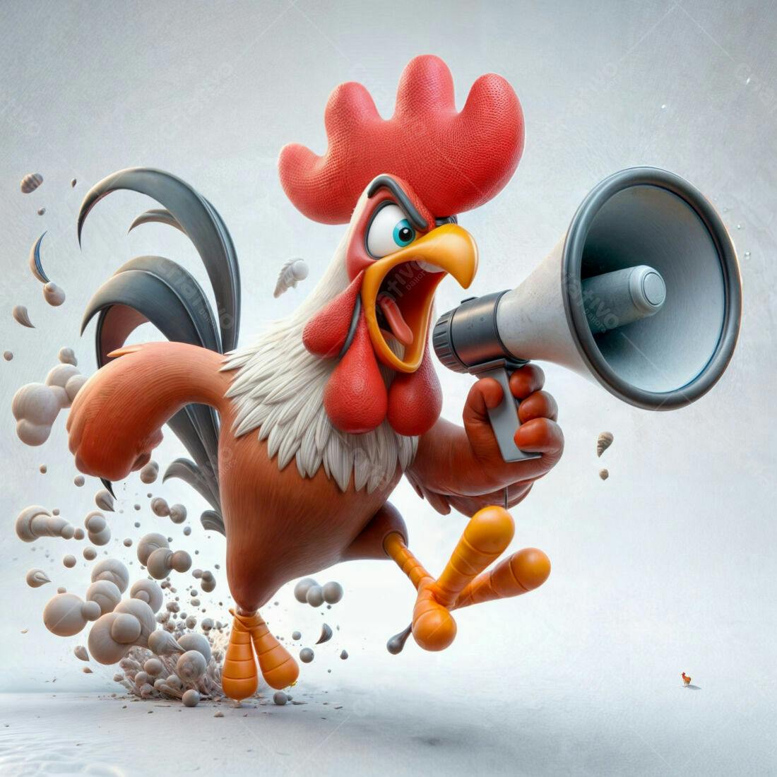 Galo cartoon gritando no megafone