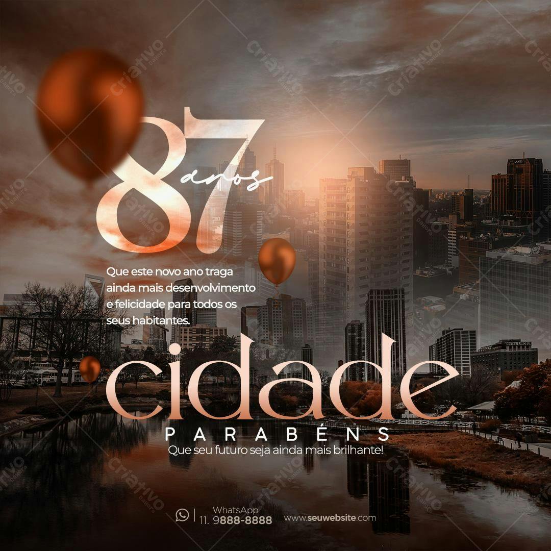 Flyer Aniversário Cidade 87 Anos PSD Editável