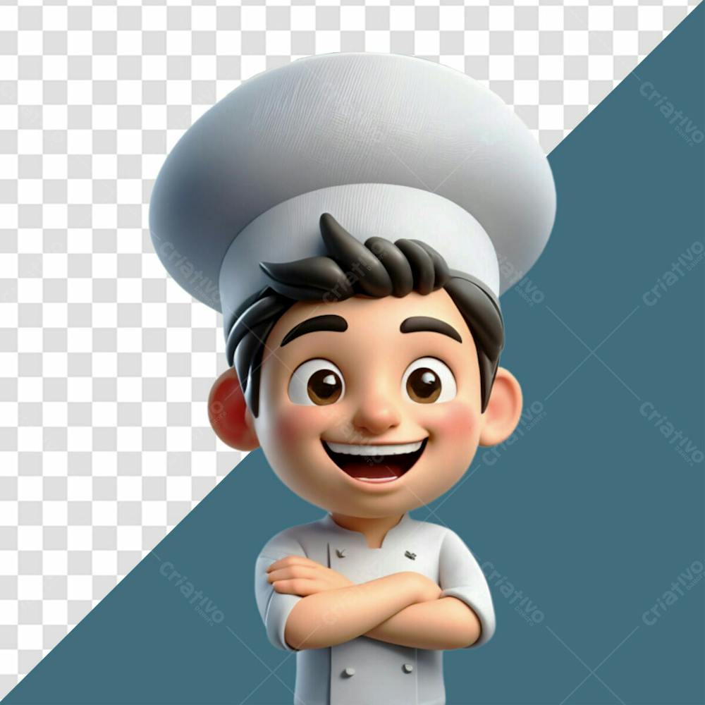 Personagem 3D Homem Chef Feliz Sorrindo De Braços Cruzados