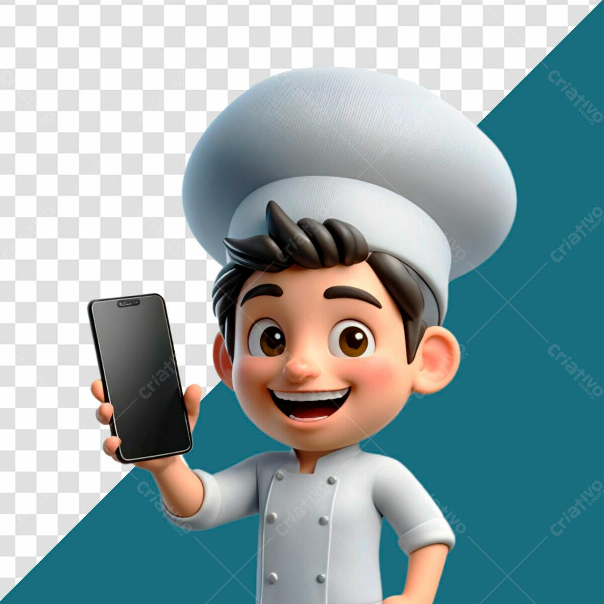 Chef de Cozinha Apresentando Smartphone PSD Editável