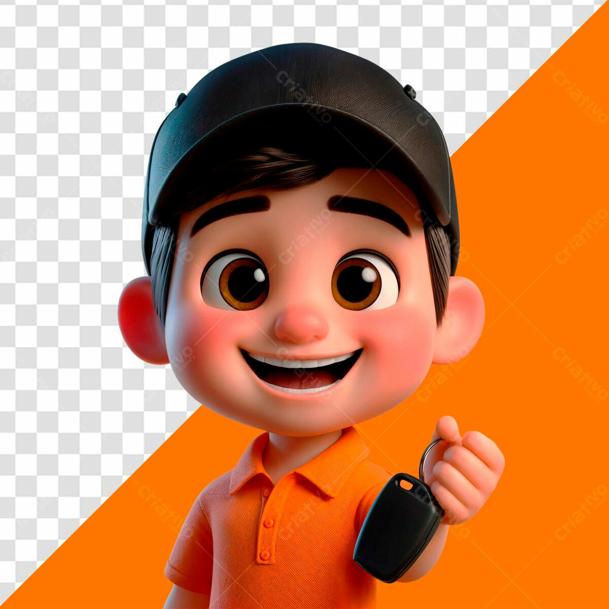 Personagem Cartoon Entrega Chave Carro PSD Editável