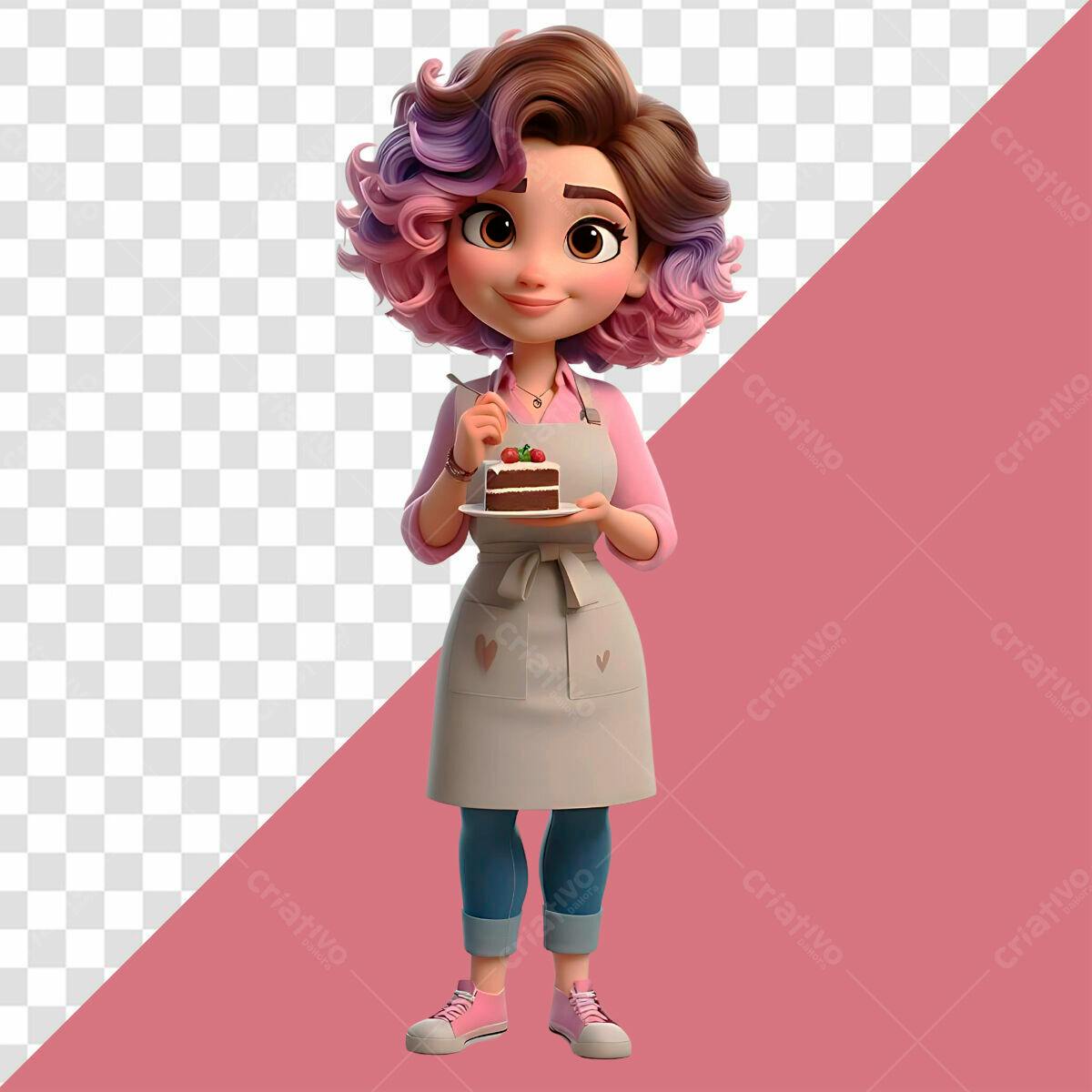 Personagem Confeiteira com Bolo PSD Editável