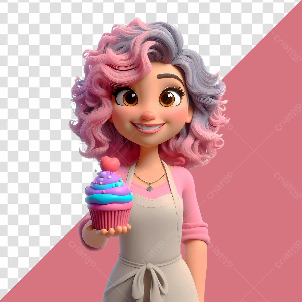 Ilustração Personagem Confeiteira com Cupcake PSD Editável
