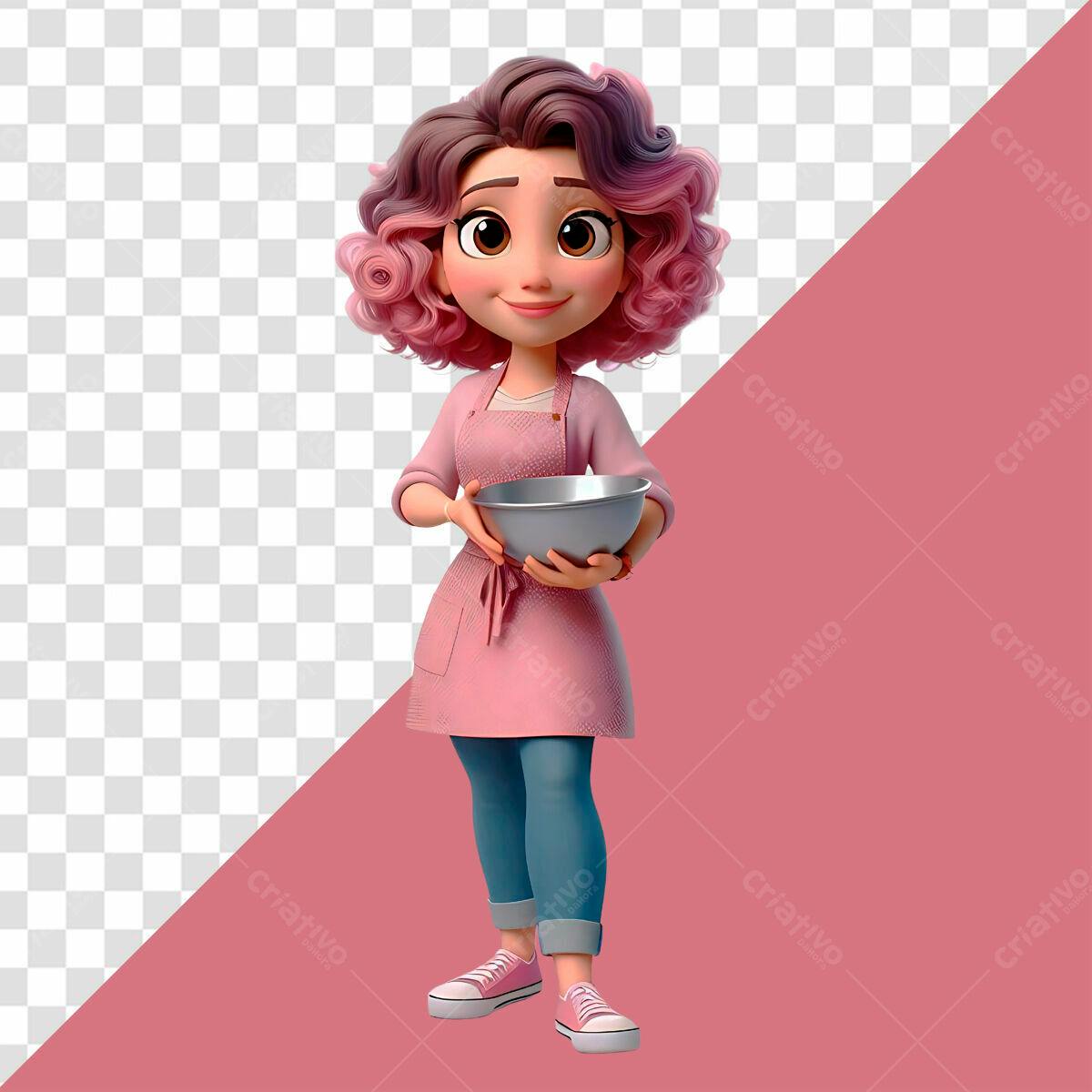 Personagem Cartoon Confeiteira PSD Editável
