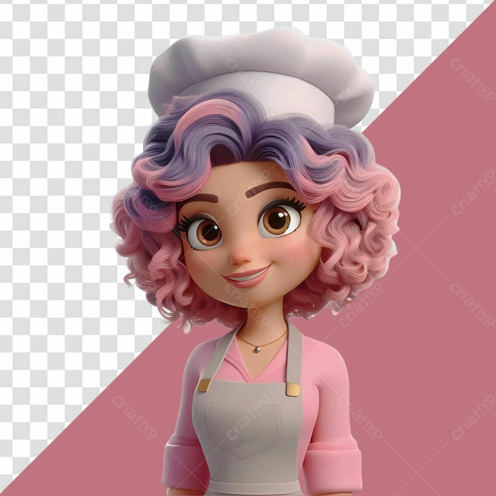 Personagem 3D Confeiteira Mulher Sorrindo