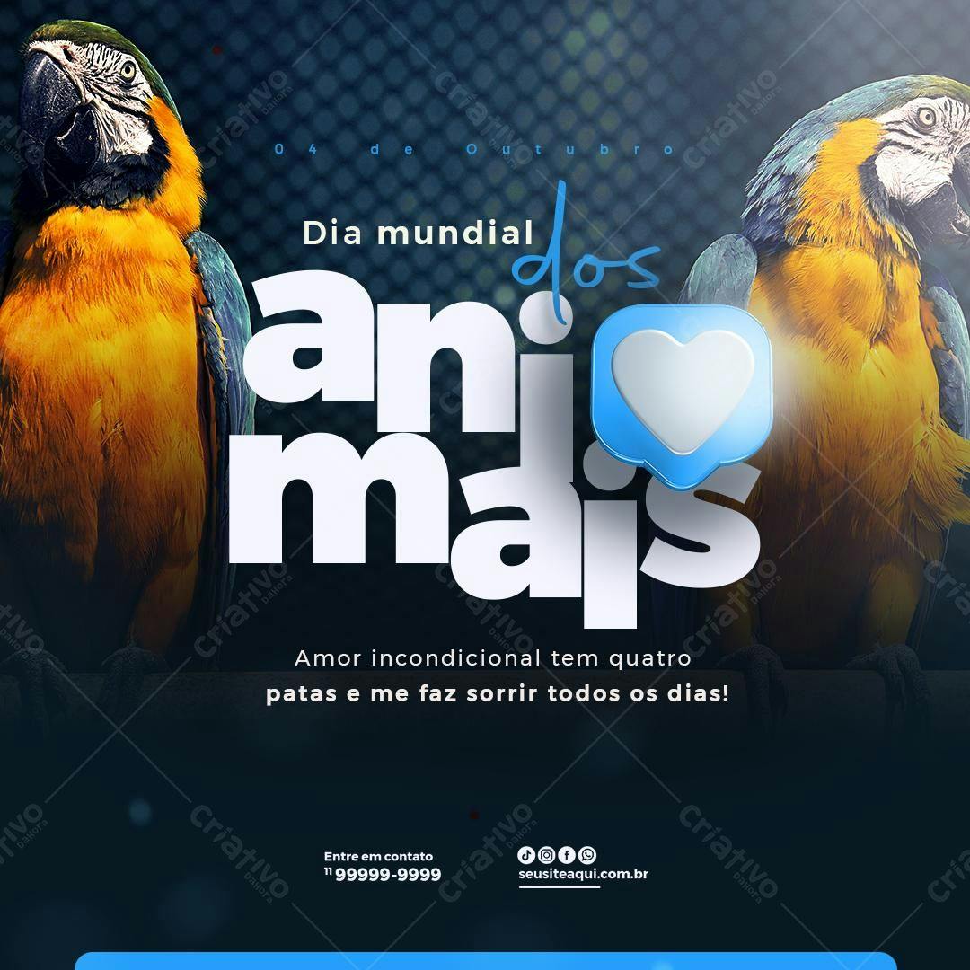 Postagem Dia Mundial dos Animais PSD Editável