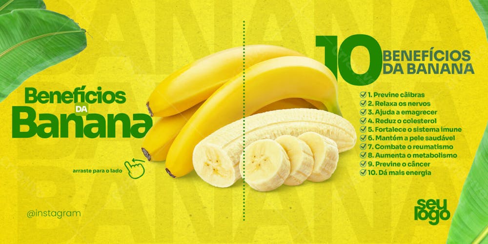 Post Carrossel Beneficios Fruta Banana Social Media