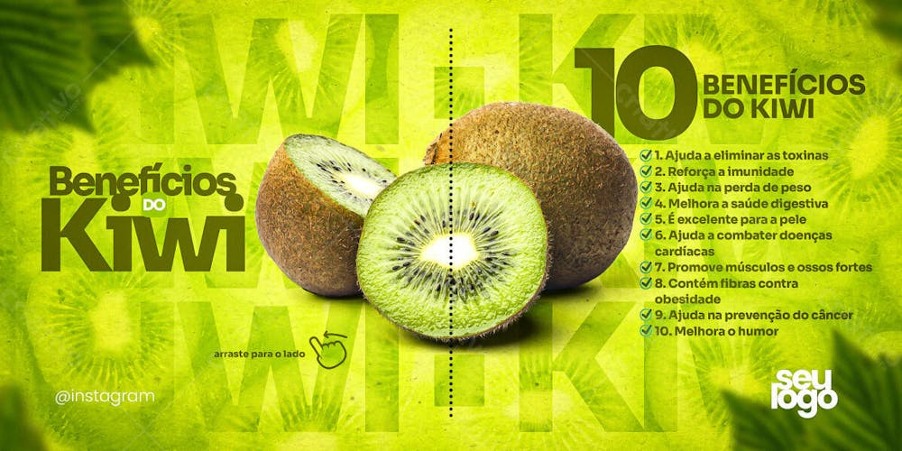 Post Carrossel Beneficios Fruta Kiwi Social Media