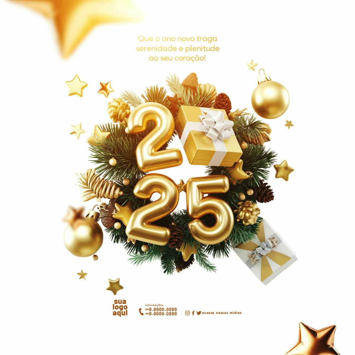 Flyer Feliz Ano Novo 2025 PSD Editável