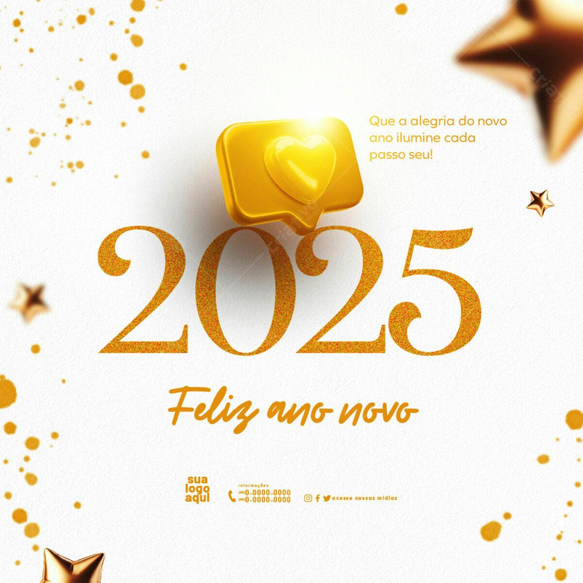 Postagem de Mídias Sociais Ano Novo 2025 PSD Editável