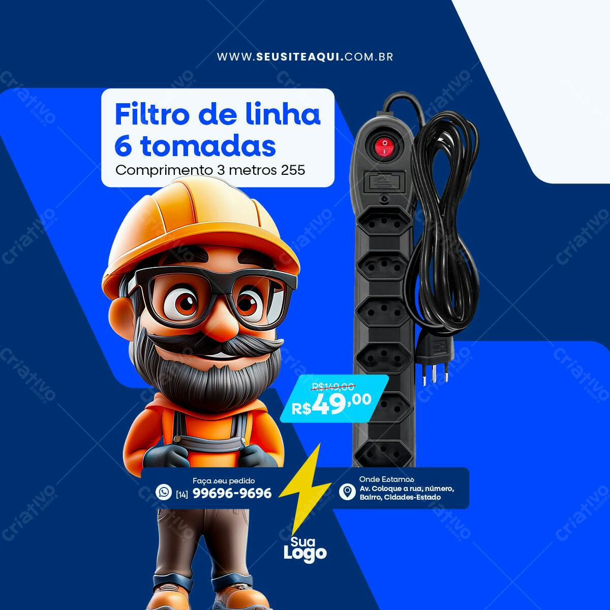 PSD para Divulgação de Filtro de Linha 6 Tomadas Editável