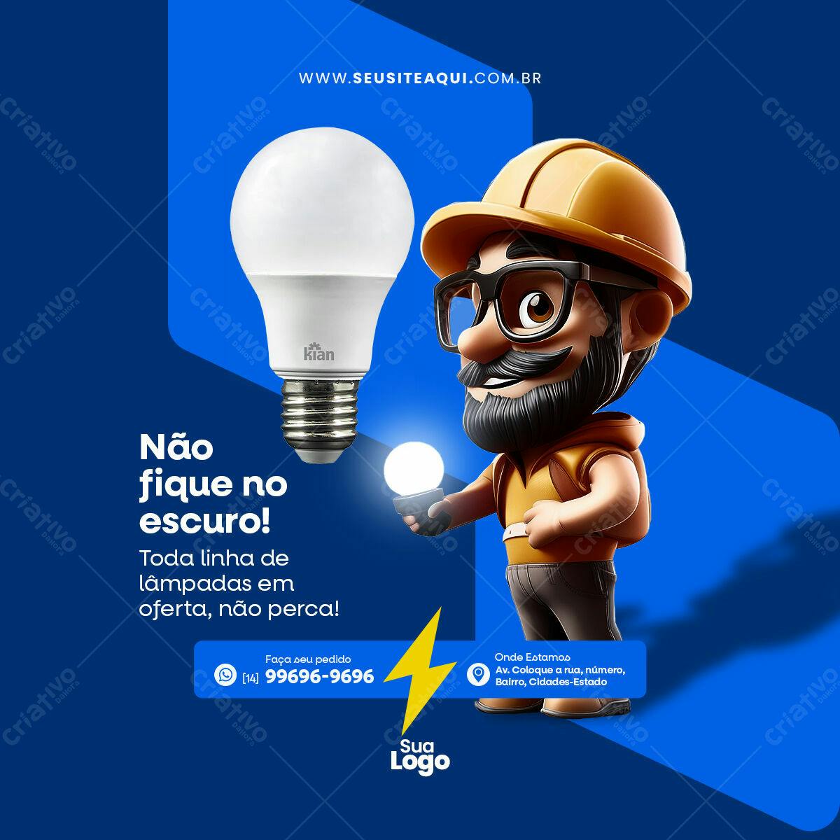 Post para Promoção de Lâmpadas PSD Editável