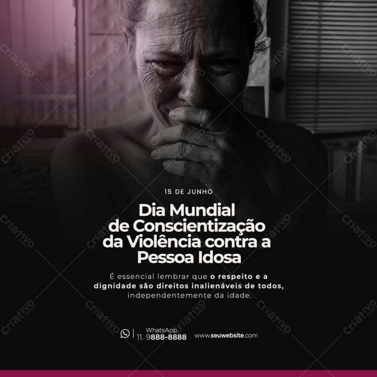 Post para Dia Mundial de Conscientização da Violência contra a Pessoa Idosa PSD Editável
