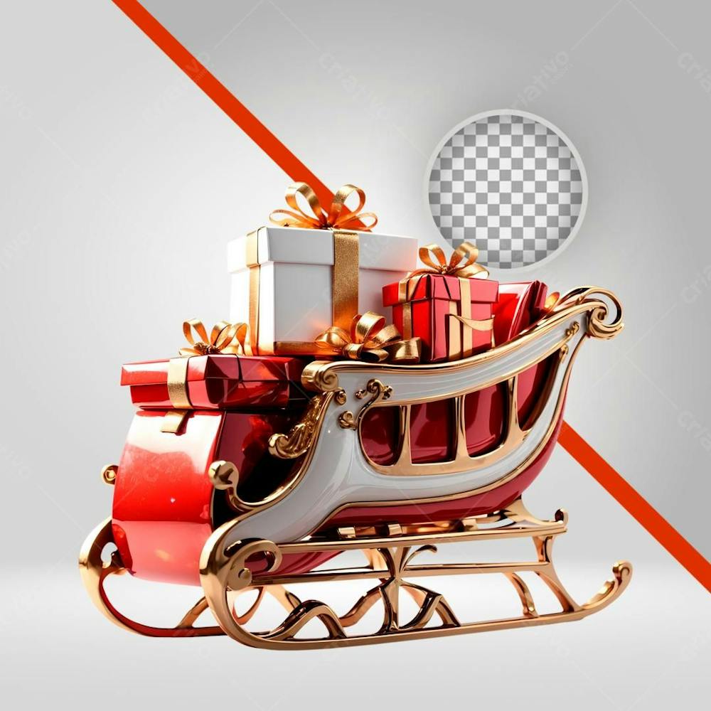 Trenó De Papai Noel, Com Caixas De Presente Vermelho