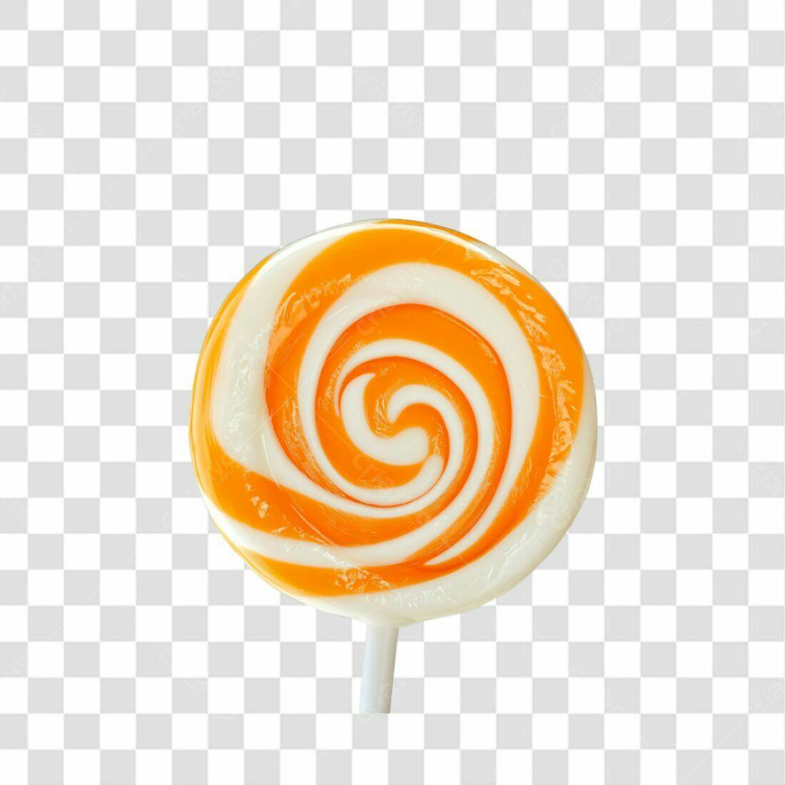 Icone Pirulito Laranja e Branco PNG com fundo transparente