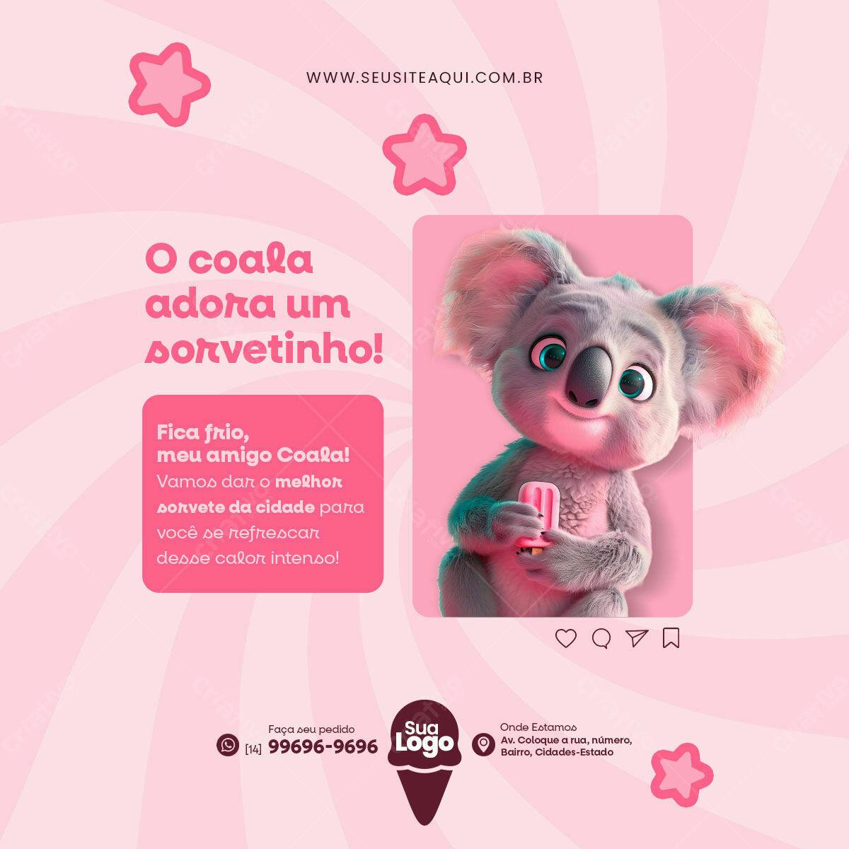 Post para Redes Sociais Sorveteria PSD Editável
