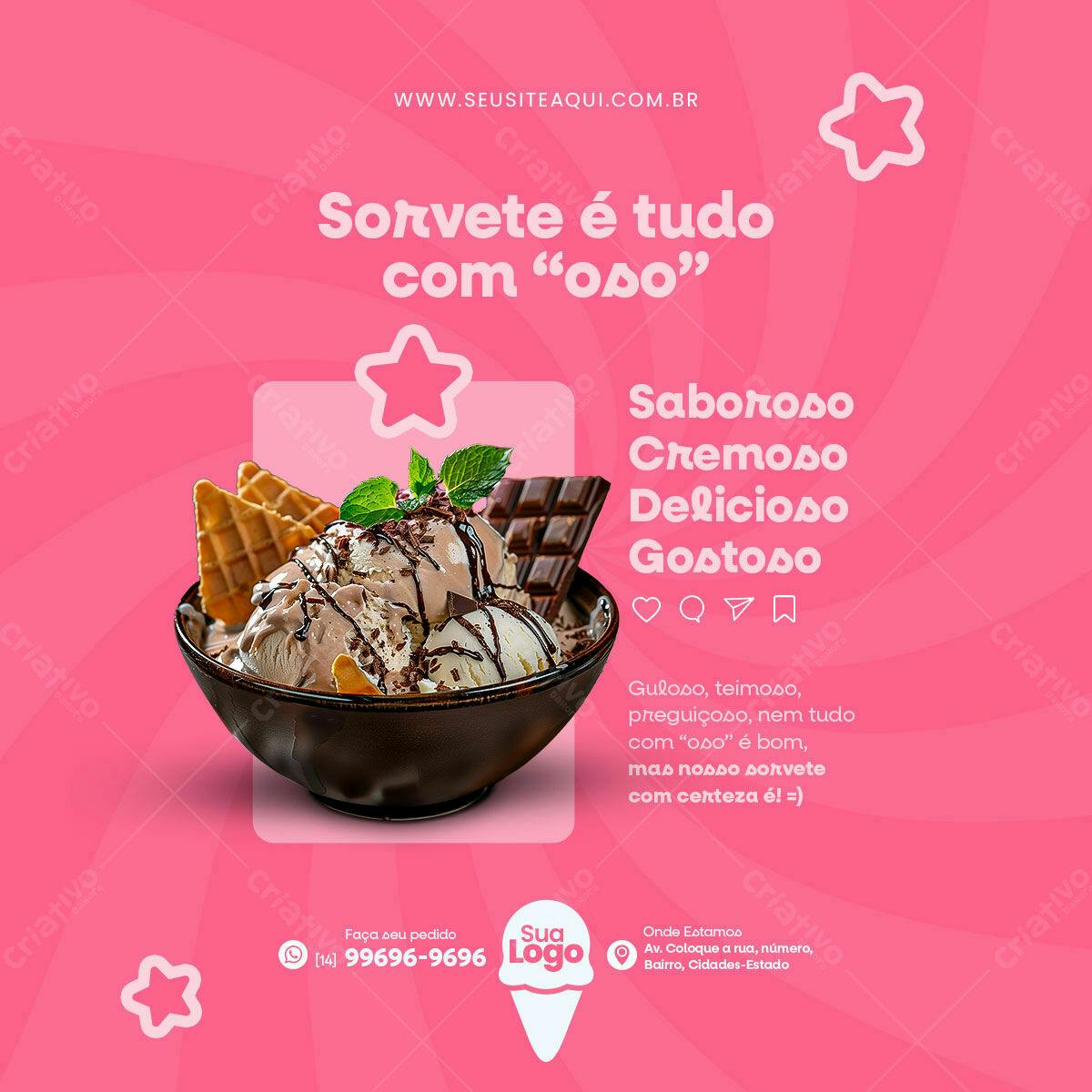 Post Sorvete para Redes Sociais PSD Editável