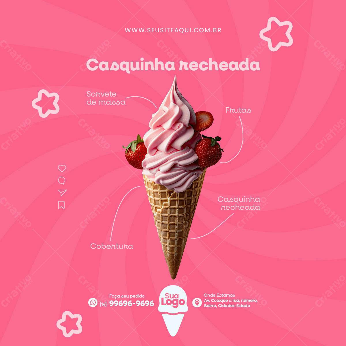 Post para Redes Sociais Casquinha Recheada PSD Editável