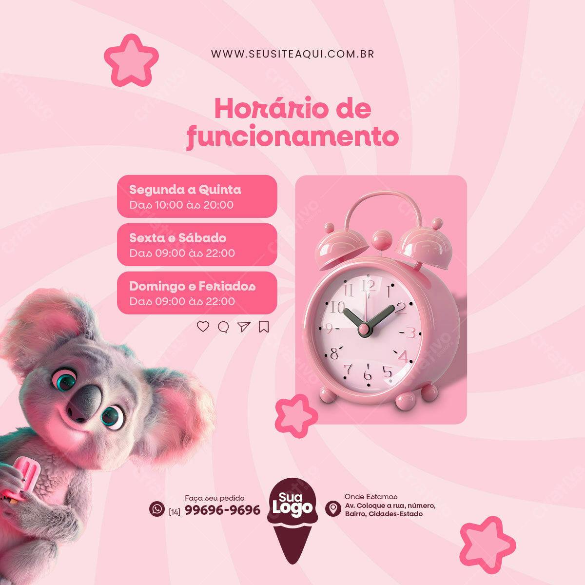 Flyer Horário de Funcionamento PSD Editável