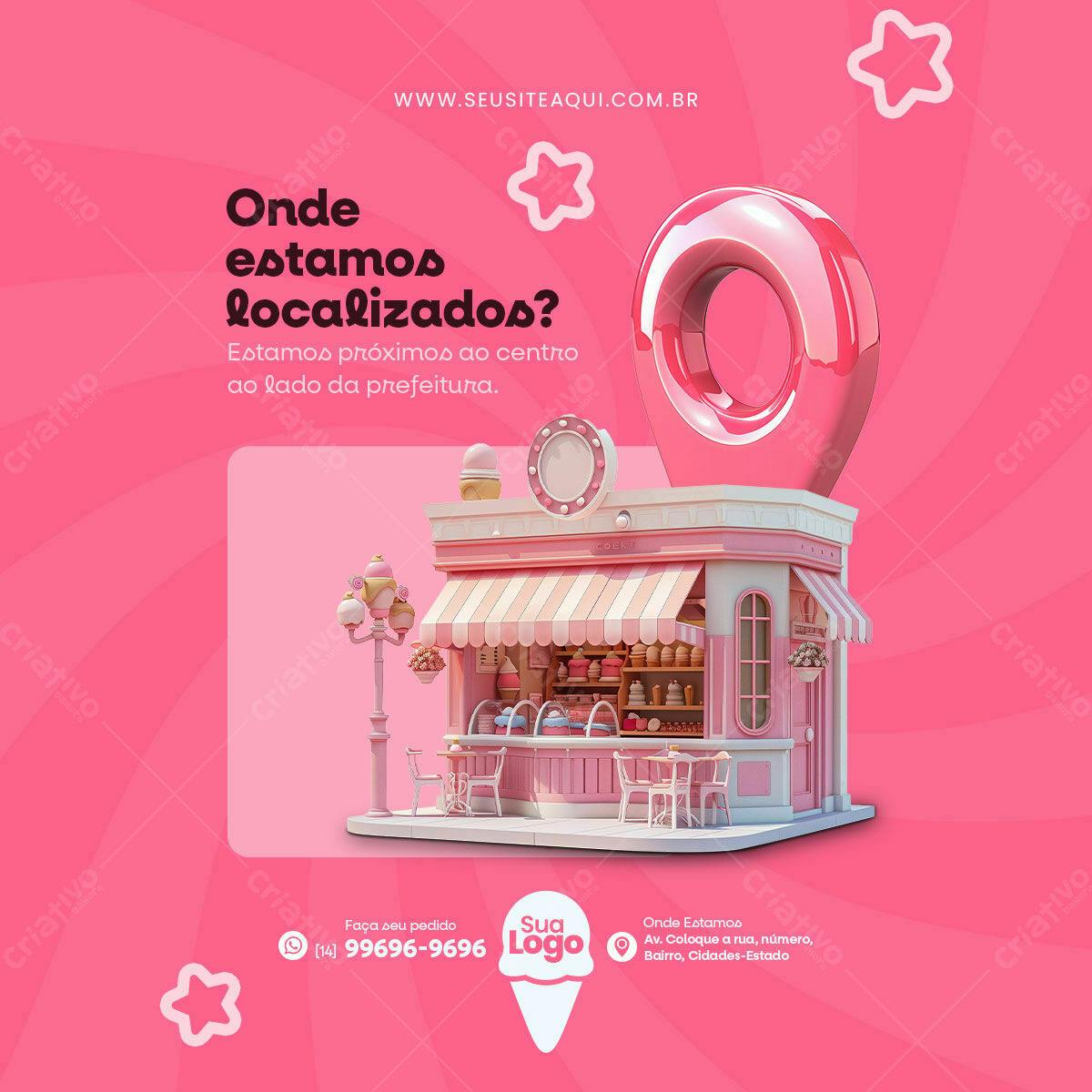 Flyer para Localização de Doceira Rosa PSD Editável