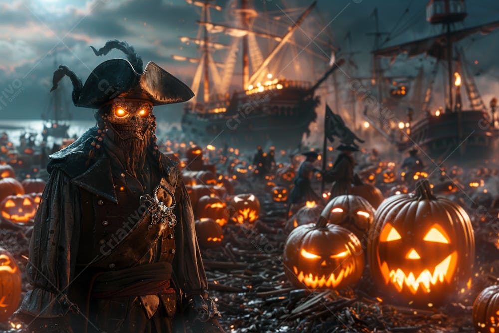 Capitão Pirata Esqueleto Halloween IA