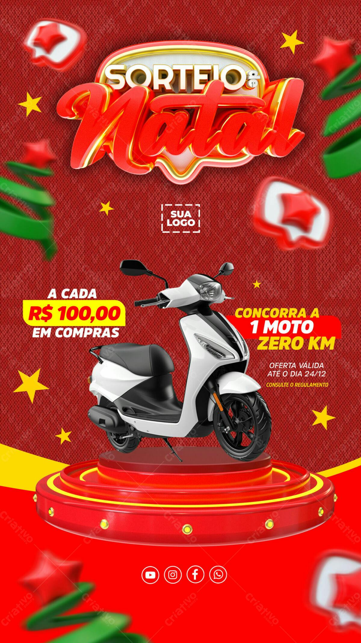 Flyer Sorteio de Natal com Moto PSD Editável