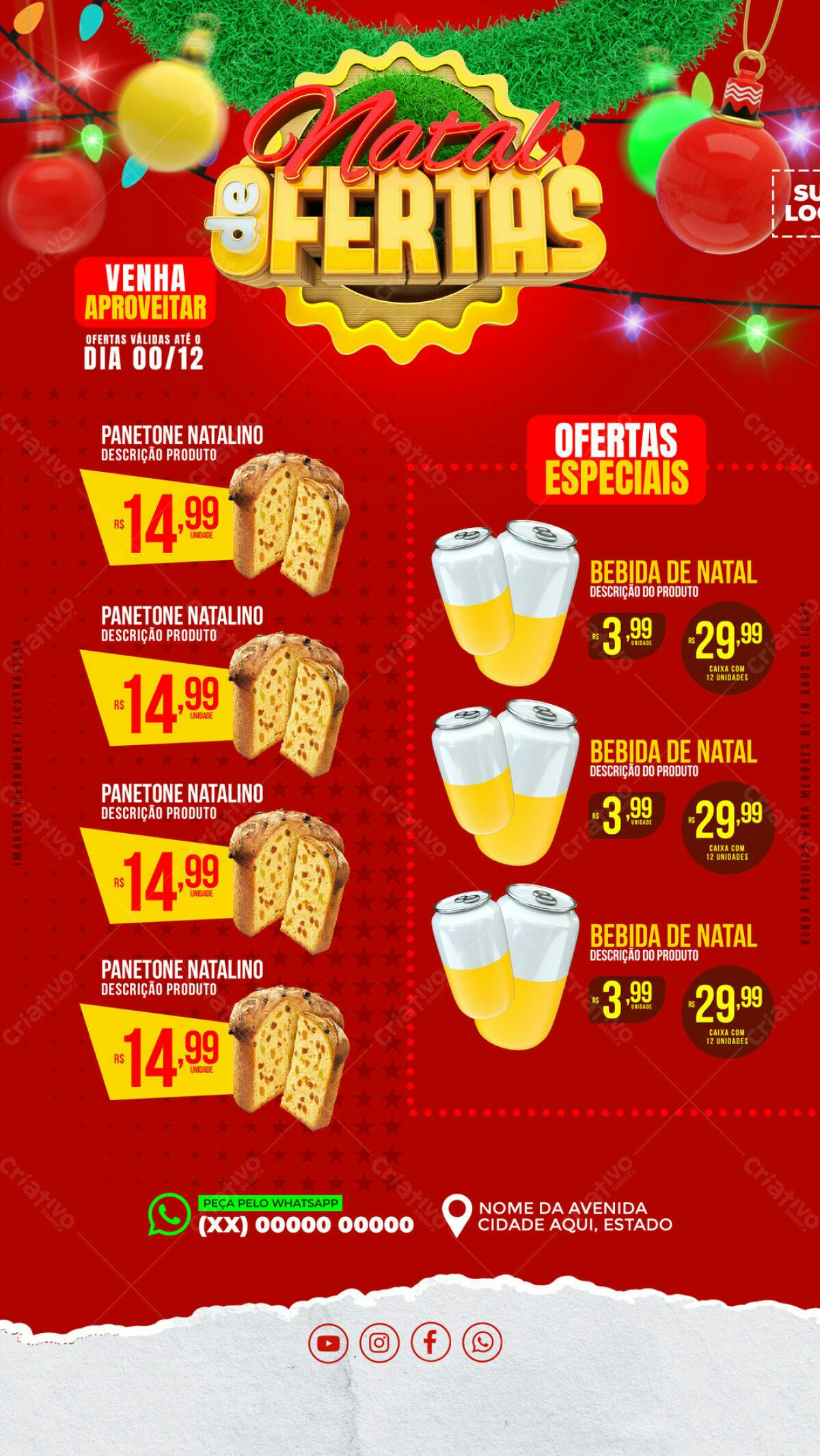 Flyer de Natal com Panetone e Bebida PSD Editável